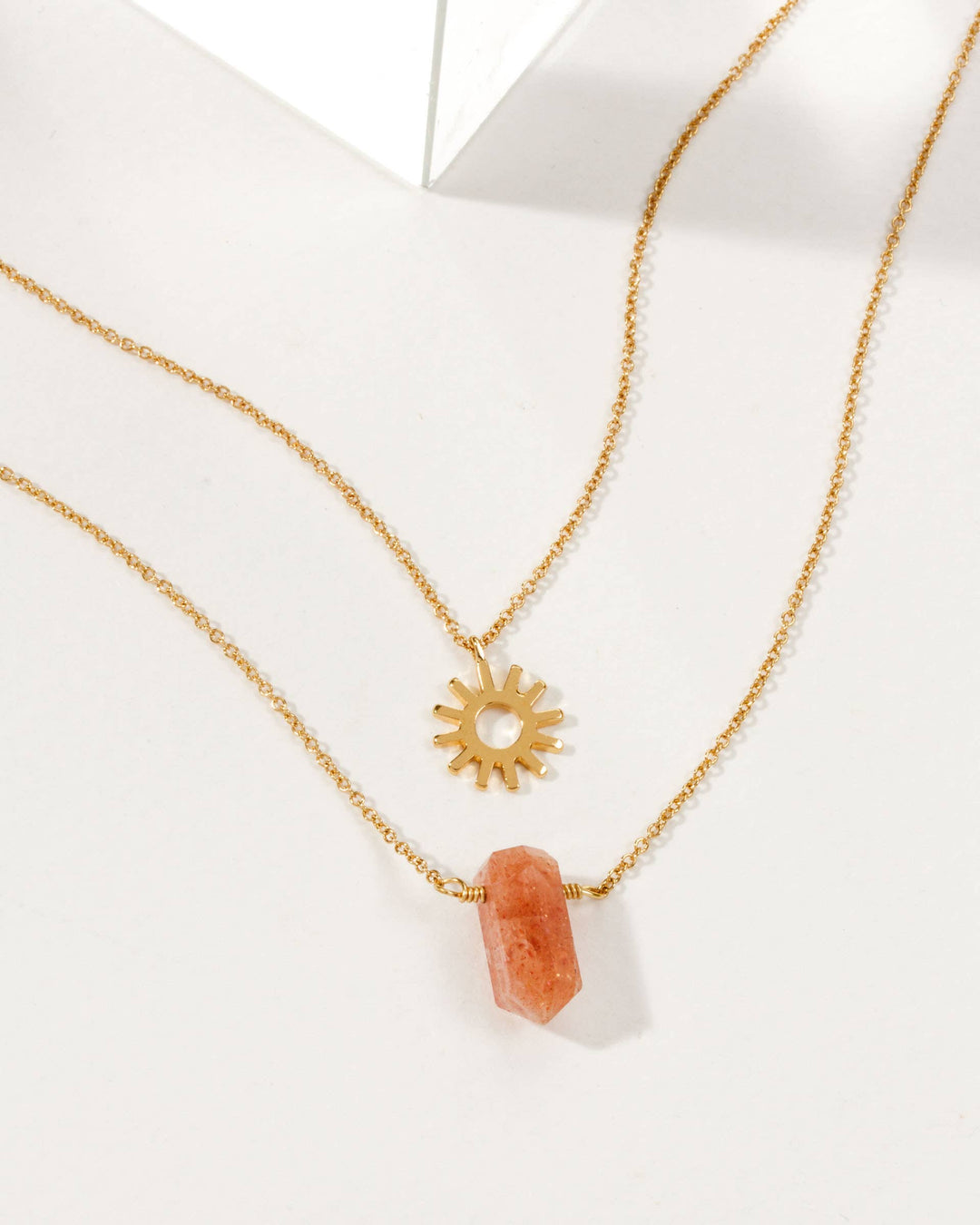 Layered Gold Necklace Set – Sun Salutation Sunstone Sun Pendant