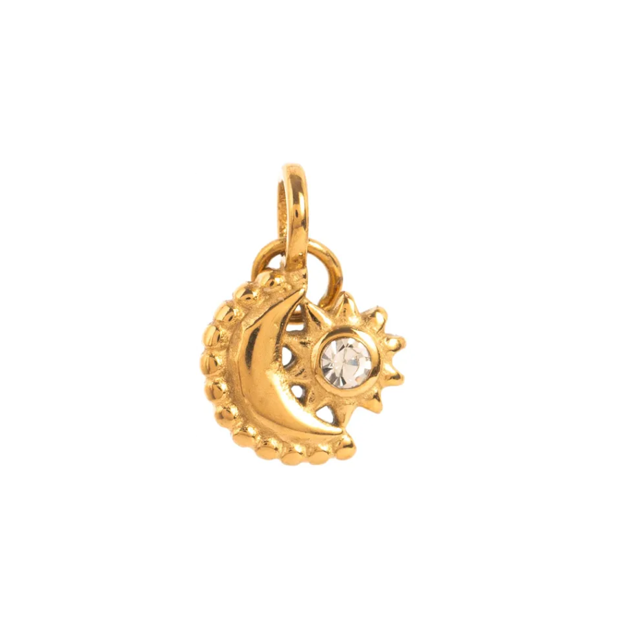 Sun and Moon Charm – Gold Plated with Zircon