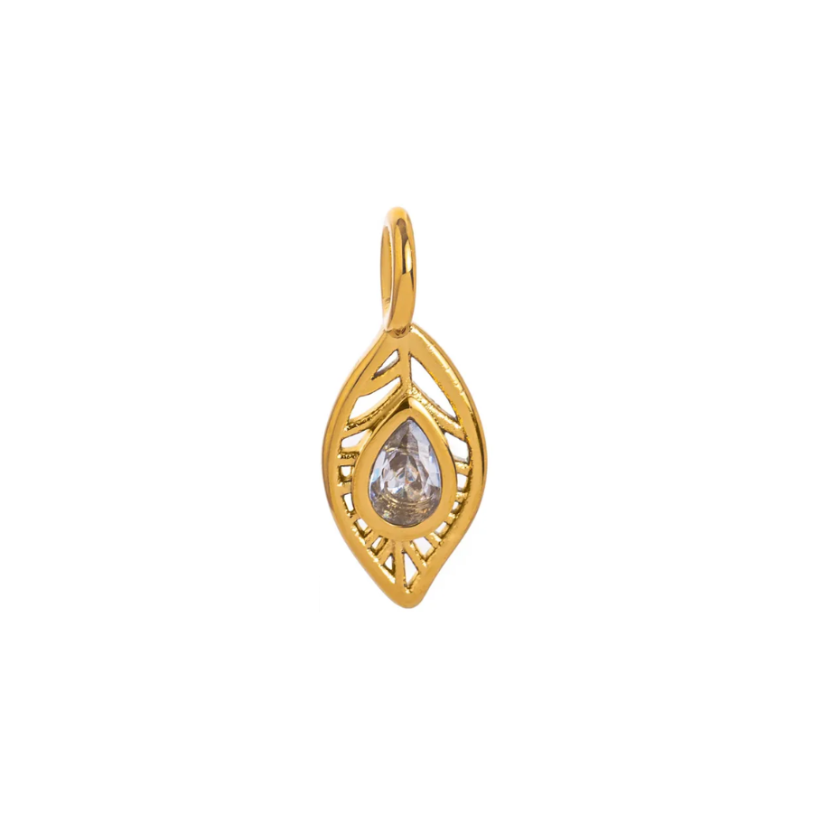 Leaf Charm with Zircon - Gold Plated