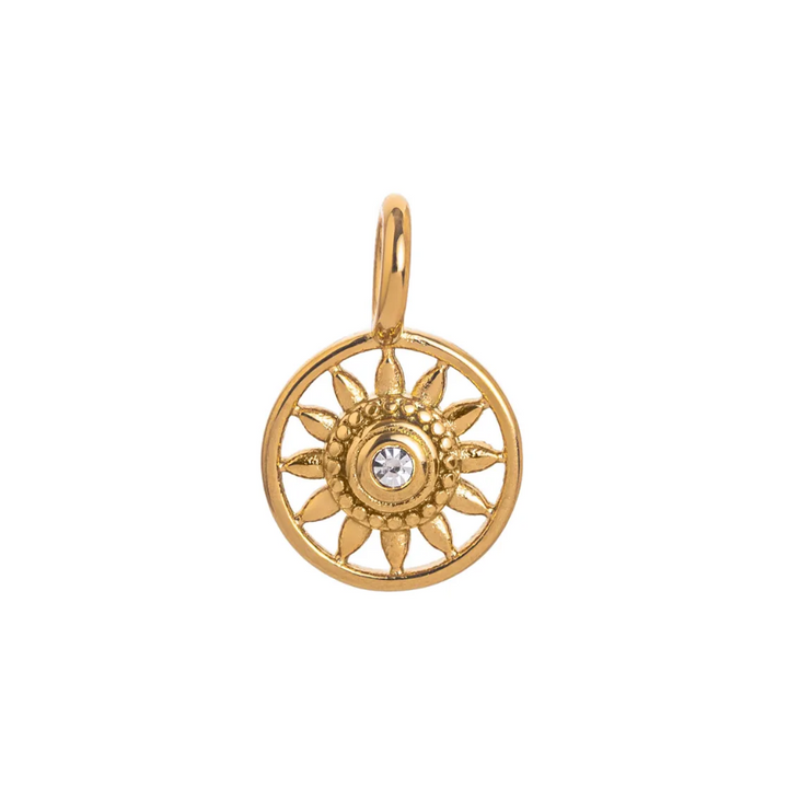 Sun Gear Charm with Zircon – Gold Plated