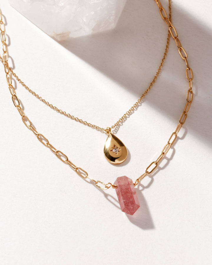 Layered Gold Necklace Set – Golden Aura Crystal Jewellery – Dainty Spiritual Pendant