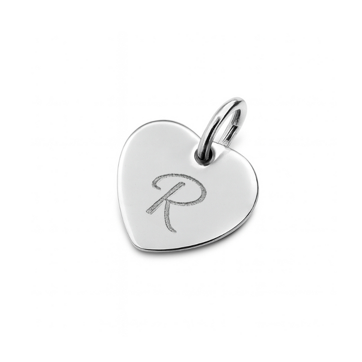 Silver Engraved Initial Heart Charm