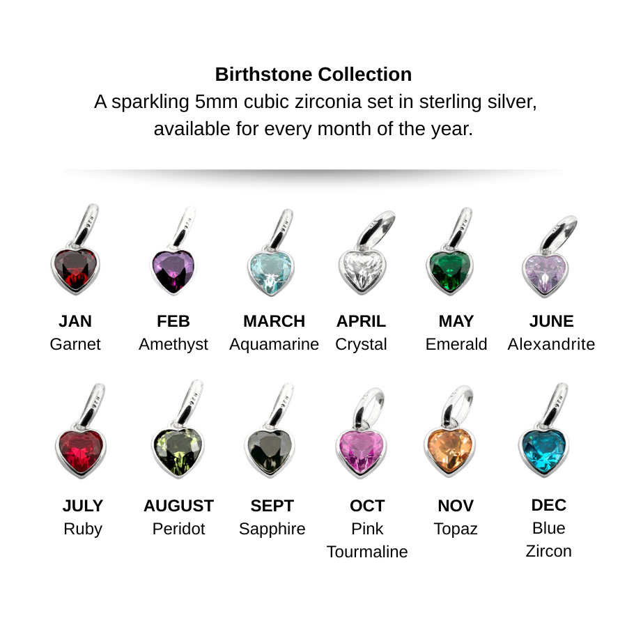 Silver Heart Birthstone Charm
