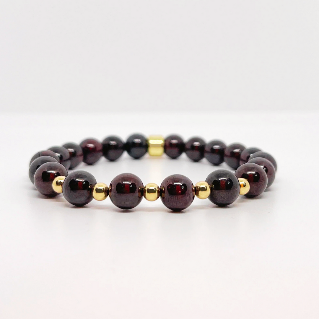 Garnet Gemstone Bracelet 8mm - Garnet and Gold Harmony - Djuna Studios