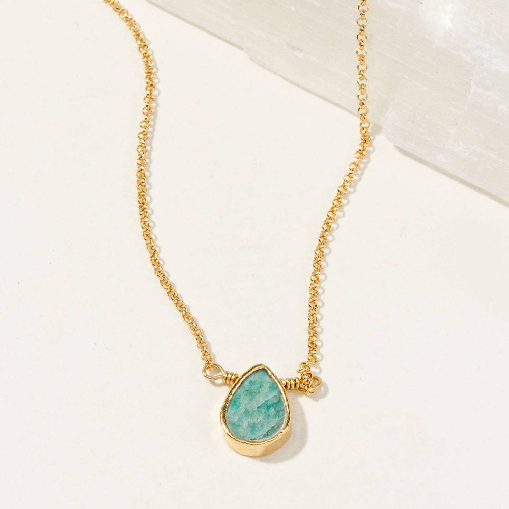Raw Amazonite Teardrop Slice Necklace – Natural Stone Pendant