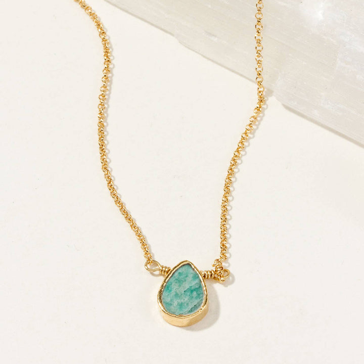 Raw Amazonite Teardrop Slice Necklace – Natural Stone Pendant