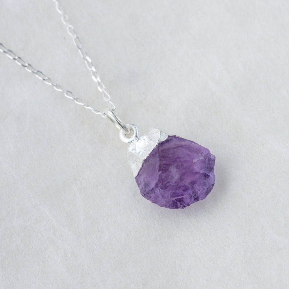 Natural Amethyst Necklace Silver Dipped - Djuna Studios