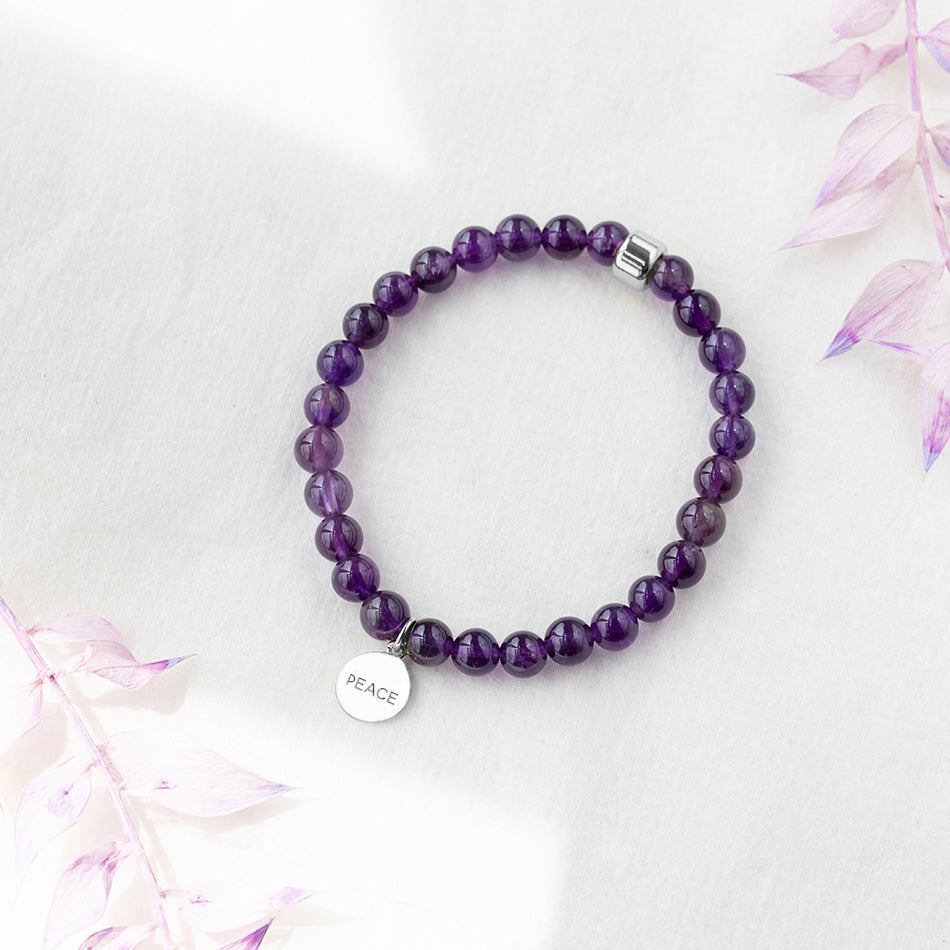 Amethyst Bracelet with Sterling Silver Engraved Charm - Djuna Studios