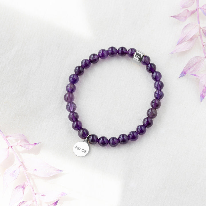 Amethyst Bracelet with Sterling Silver Engraved Charm - Djuna Studios