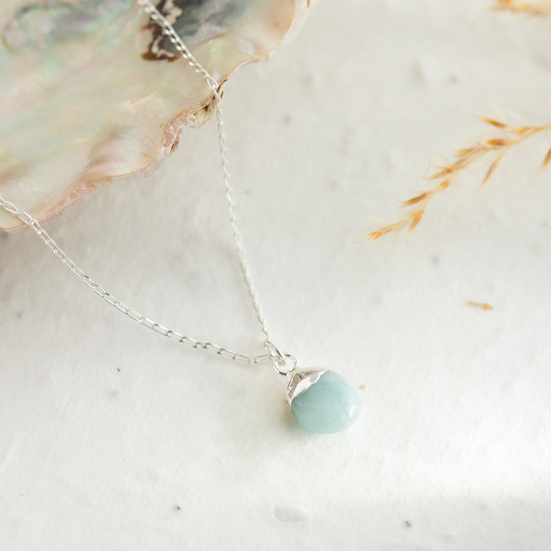 Teardrop Aquamarine Necklace - Sterling Silver