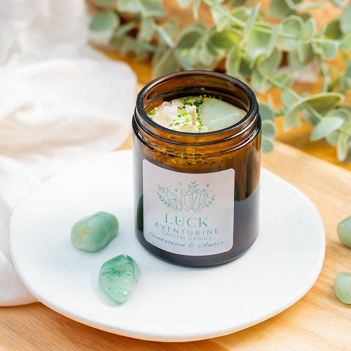 Aventurine Crystal Candle – Luck & Prosperity | Hand-Poured Soy Wax