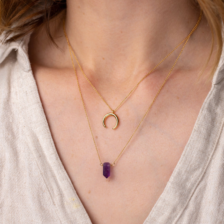 Layered Crystal Necklace – Amethyst Point Pendant Set, Handmade Jewellery