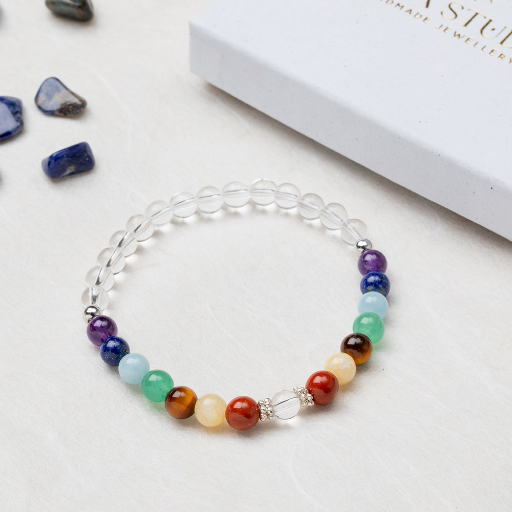 Chakra Bracelet with Clear Quartz - 6mm - Djuna Studios