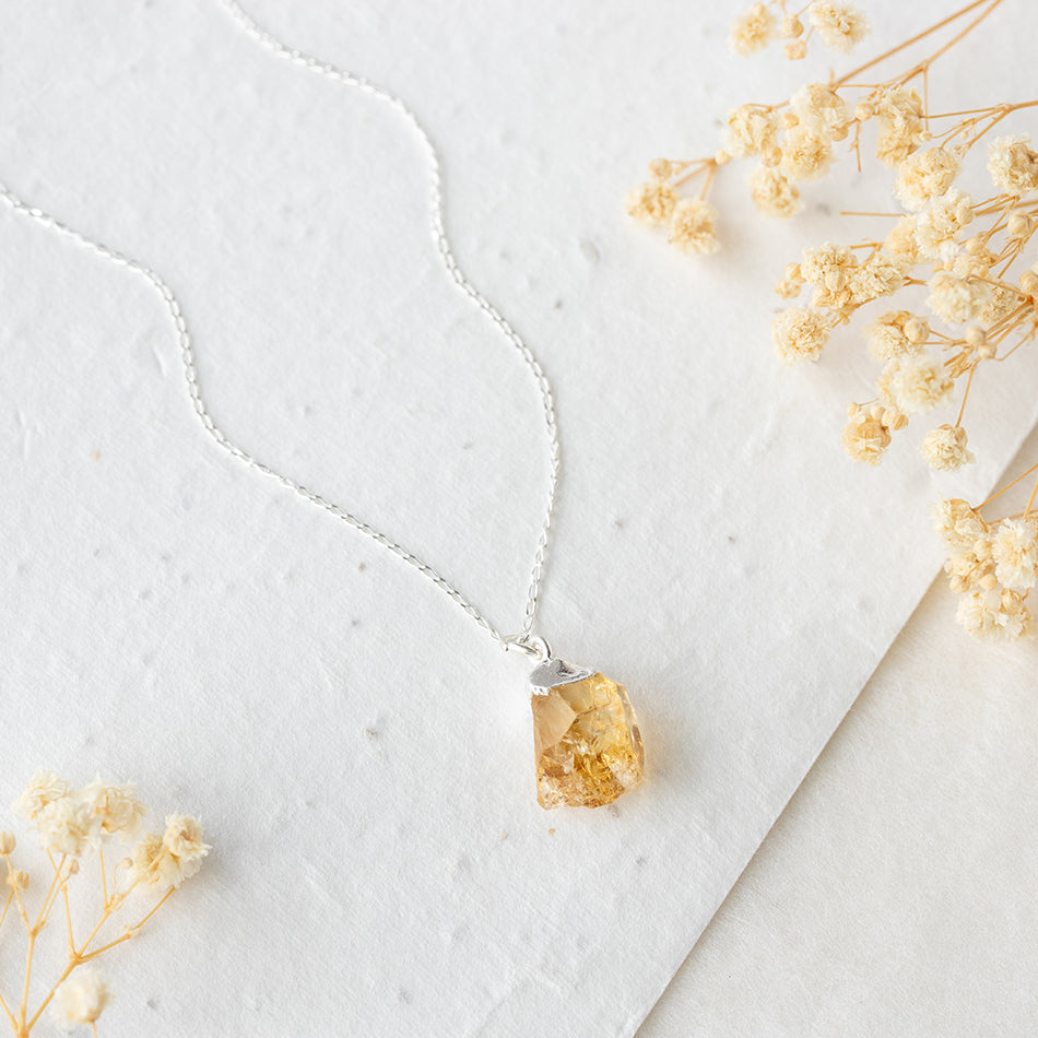 Raw Citrine Necklace Dipped in Silver - Djuna Studios