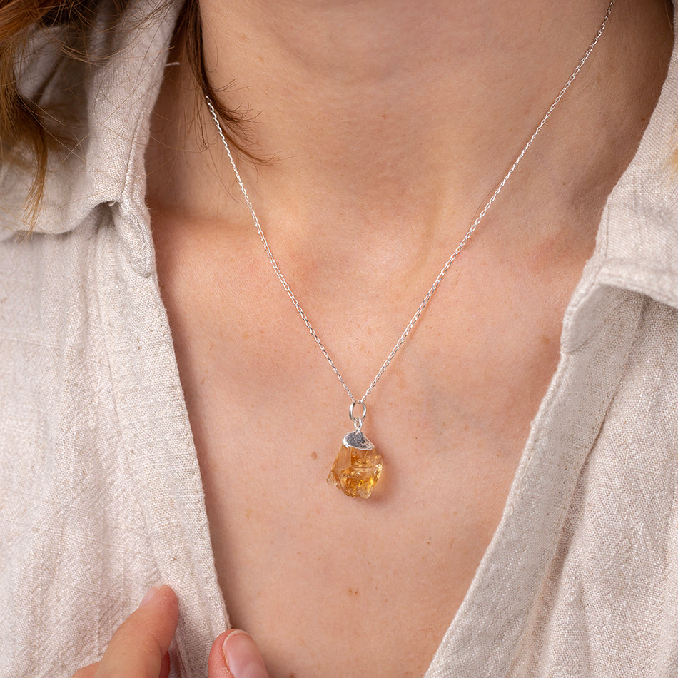 Raw Citrine Necklace Dipped in Silver - Djuna Studios