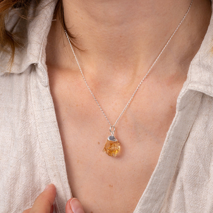 Raw Citrine Necklace Dipped in Silver - Djuna Studios
