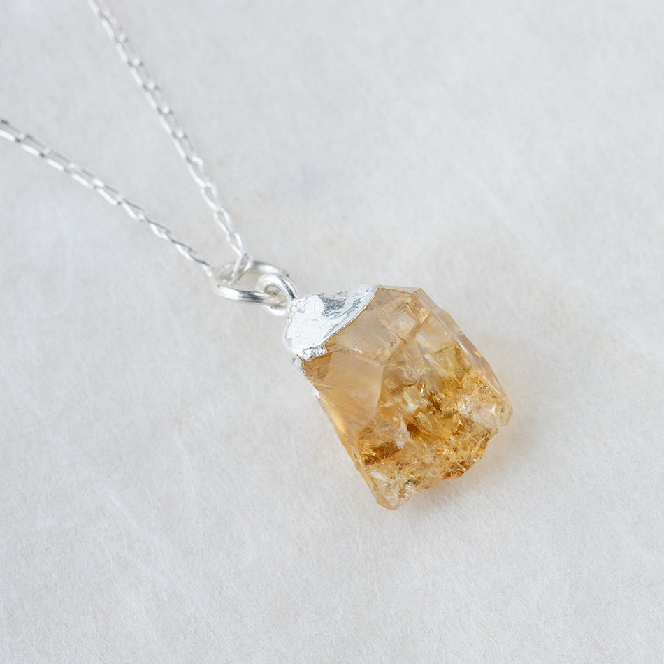 Raw Citrine Necklace Dipped in Silver - Djuna Studios