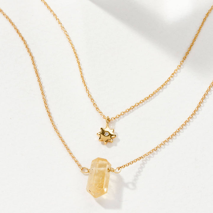 Layered Gold Sun Necklace Set with Citrine – Golden Glow Crystal Jewellery