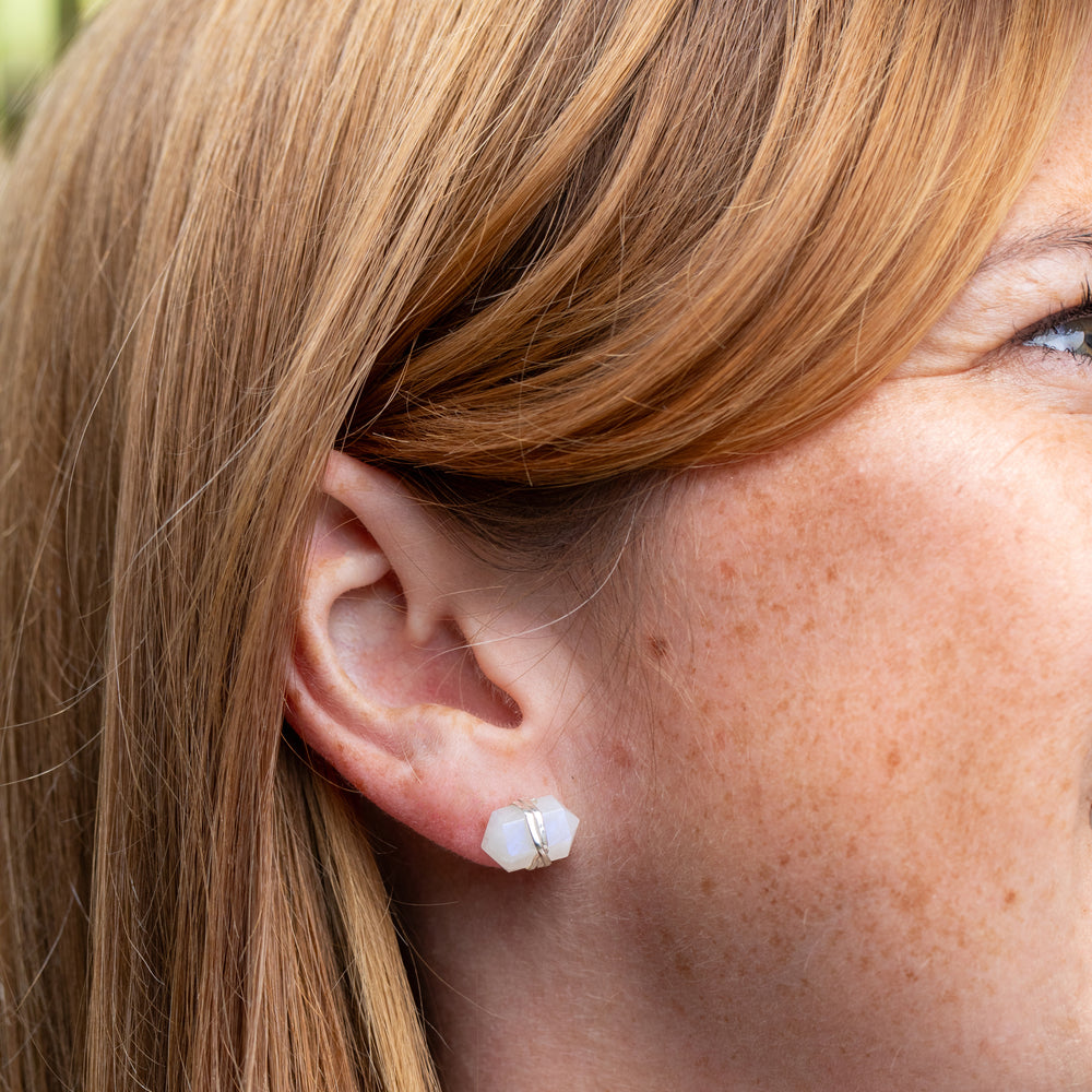 Rainbow Moonstone Pencil Point Studs - Djuna Studios