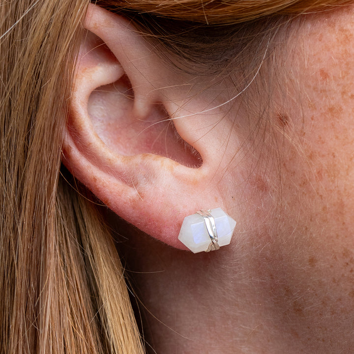 Rainbow Moonstone Pencil Point Studs - Djuna Studios