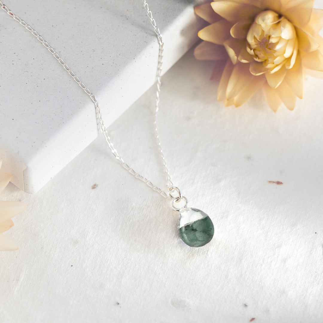 Teardrop Emerald Necklace - Sterling Silver