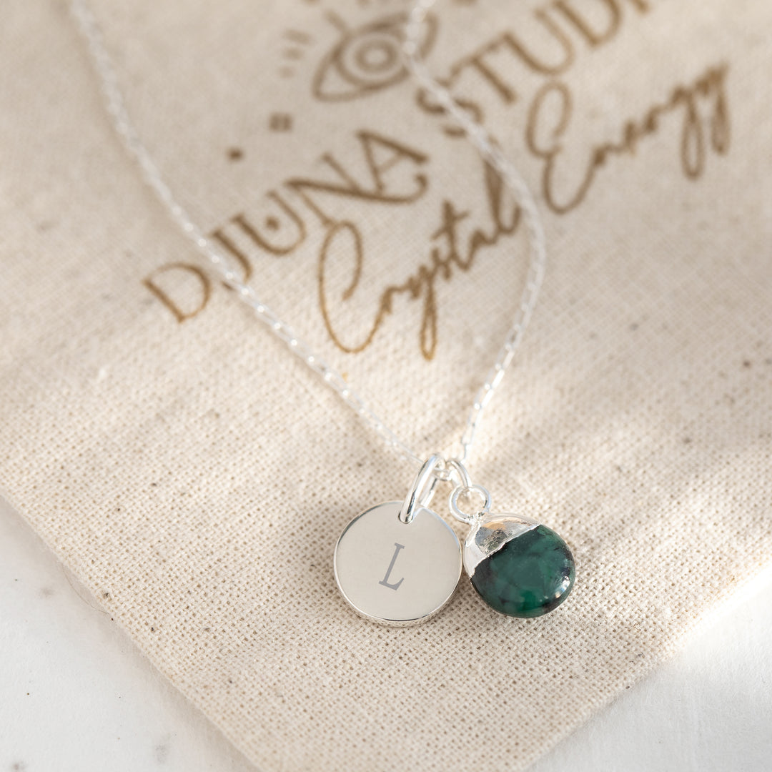 Initial Teardrop Emerald Necklace - Sterling Silver