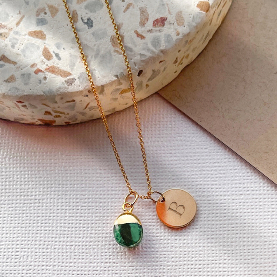 Initial Teardrop Emerald Necklace - Gold