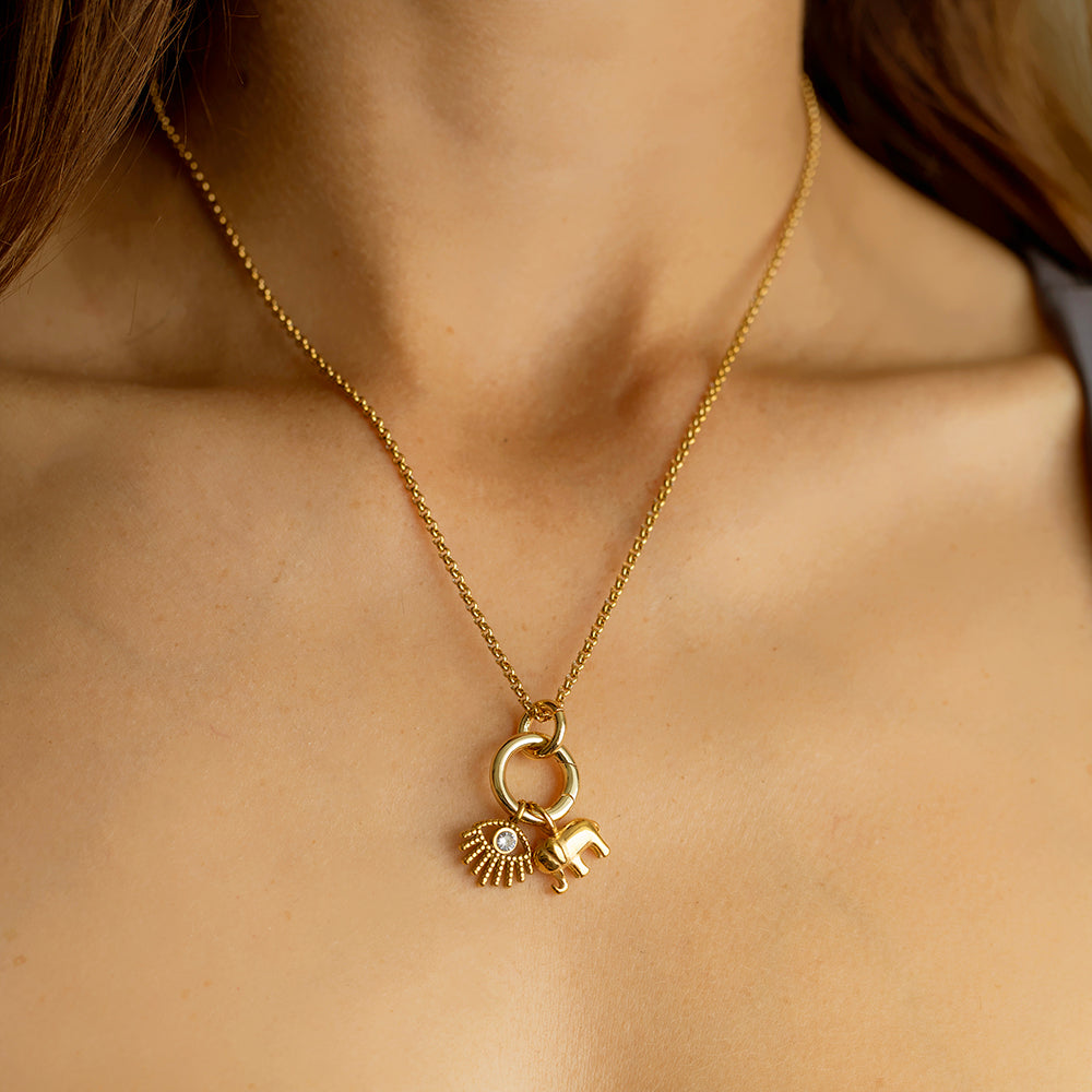 Evil Eye & Elephant Charm Necklace – 22K Gold Plated