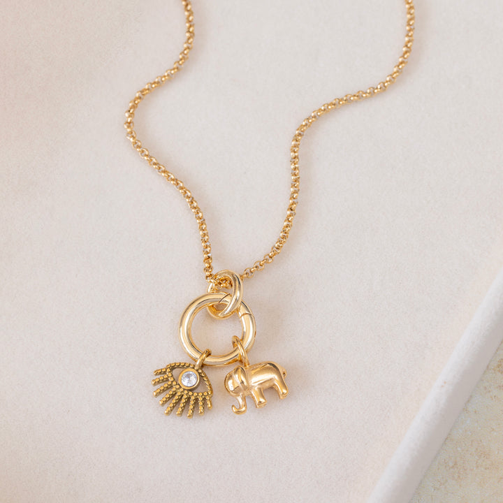 Evil Eye & Elephant Charm Necklace – 22K Gold Plated