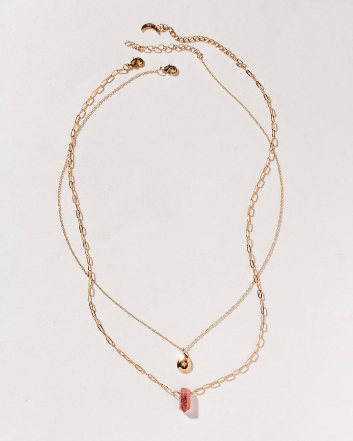 Layered Gold Necklace Set – Golden Aura Crystal Jewellery – Dainty Spiritual Pendant