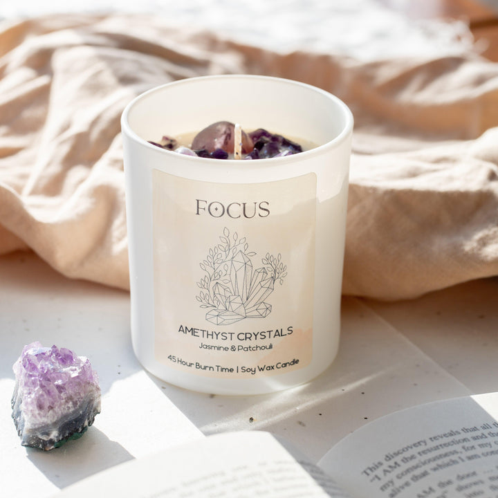 Amethyst Crystal Candle – Focus, Mental Clarity & Relaxation | Handmade in UK