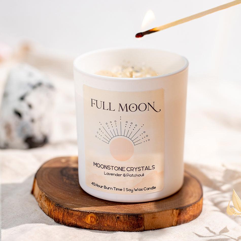 Moonstone Crystal Candle – Full Moon Energy, Intuition & New Beginnings