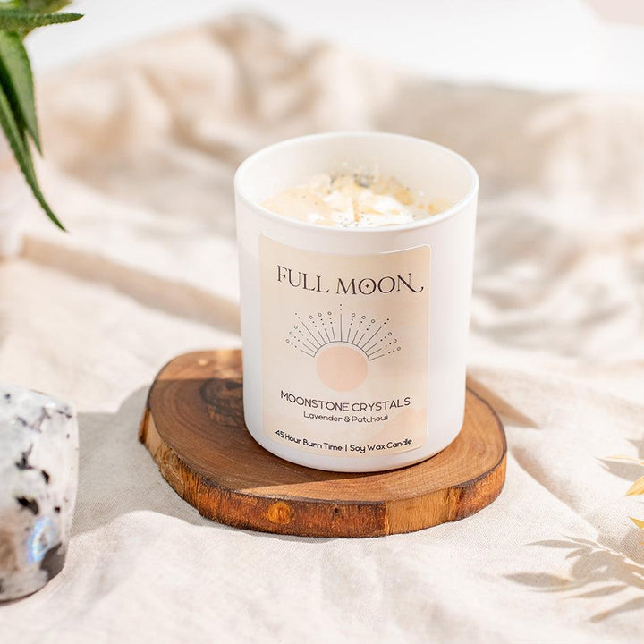 Moonstone Crystal Candle – Full Moon Energy, Intuition & New Beginnings