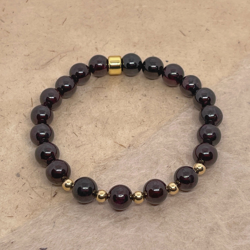 Garnet Gemstone Bracelet 8mm - Garnet and Gold Harmony - Djuna Studios