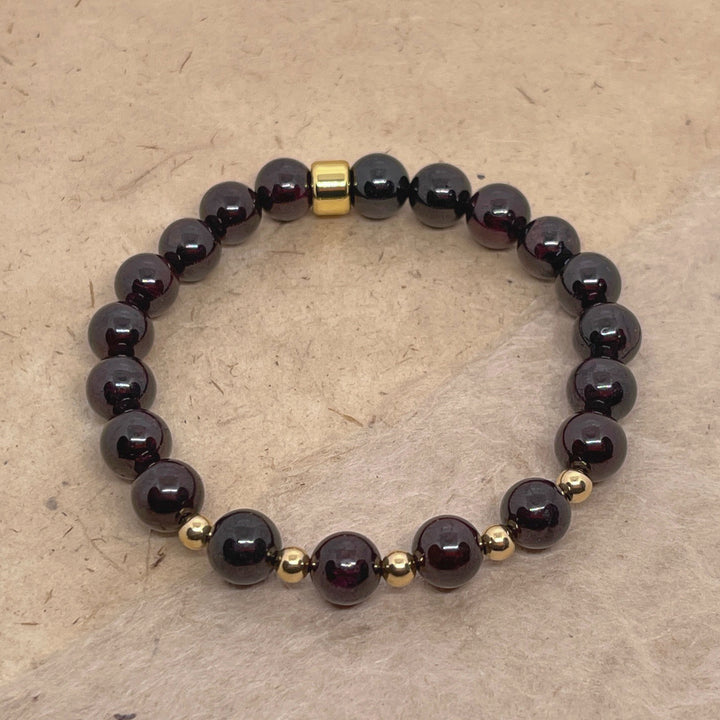 Garnet Gemstone Bracelet 8mm - Garnet and Gold Harmony - Djuna Studios