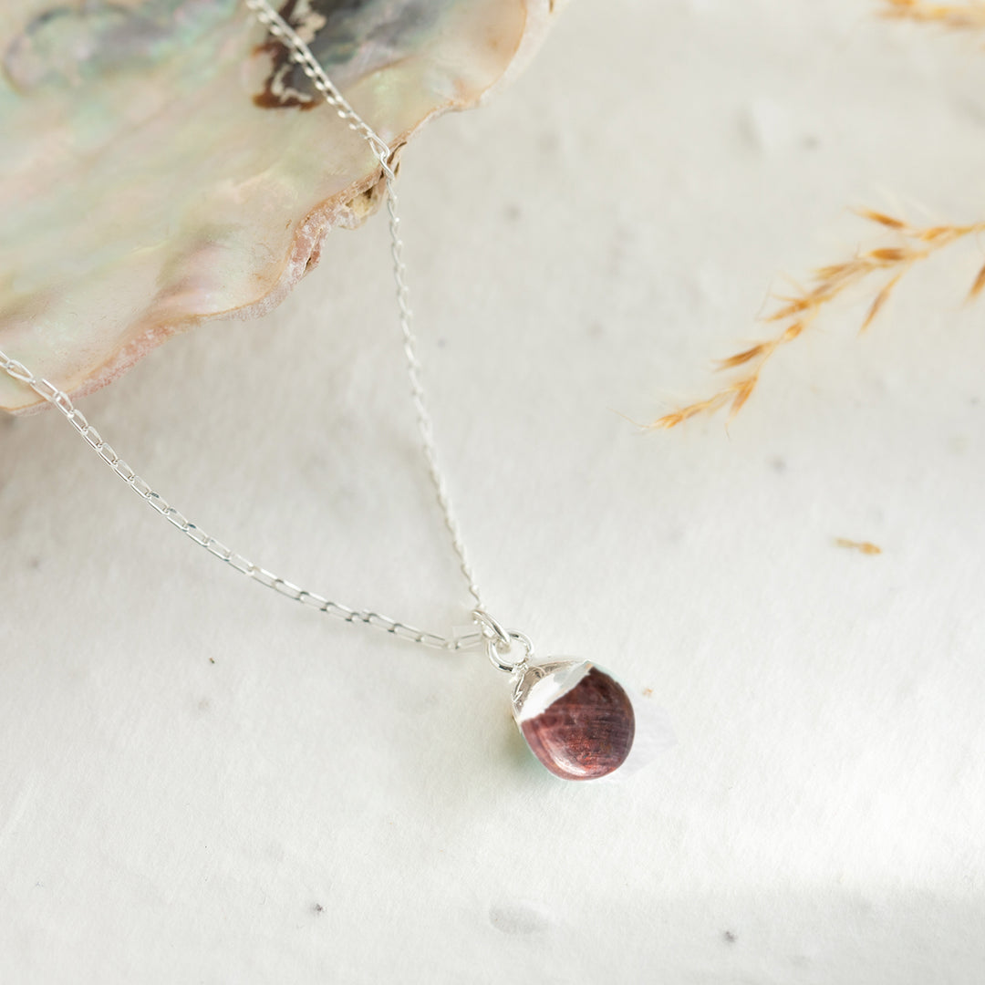 Teardrop Garnet Gemstone Necklace - Sterling Silver