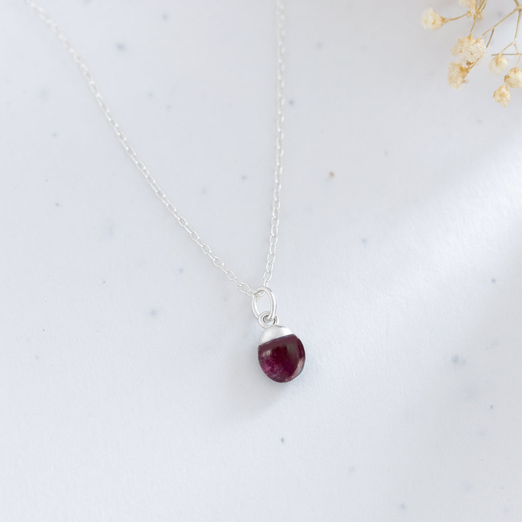 Teardrop Ruby Necklace - Sterling Silver