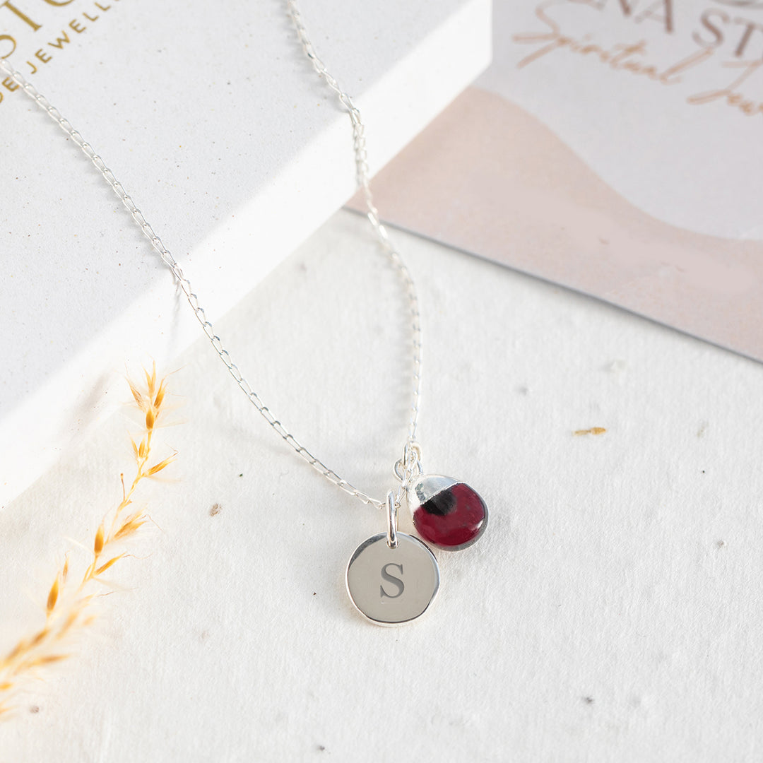 Initial Teardrop Garnet Necklace - Sterling Silver