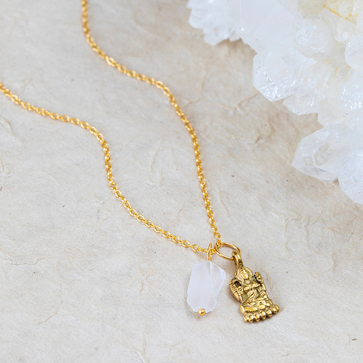 Lakshmi & Raw Quartz Necklace 22K Gold Plated – Abundance & Clarity