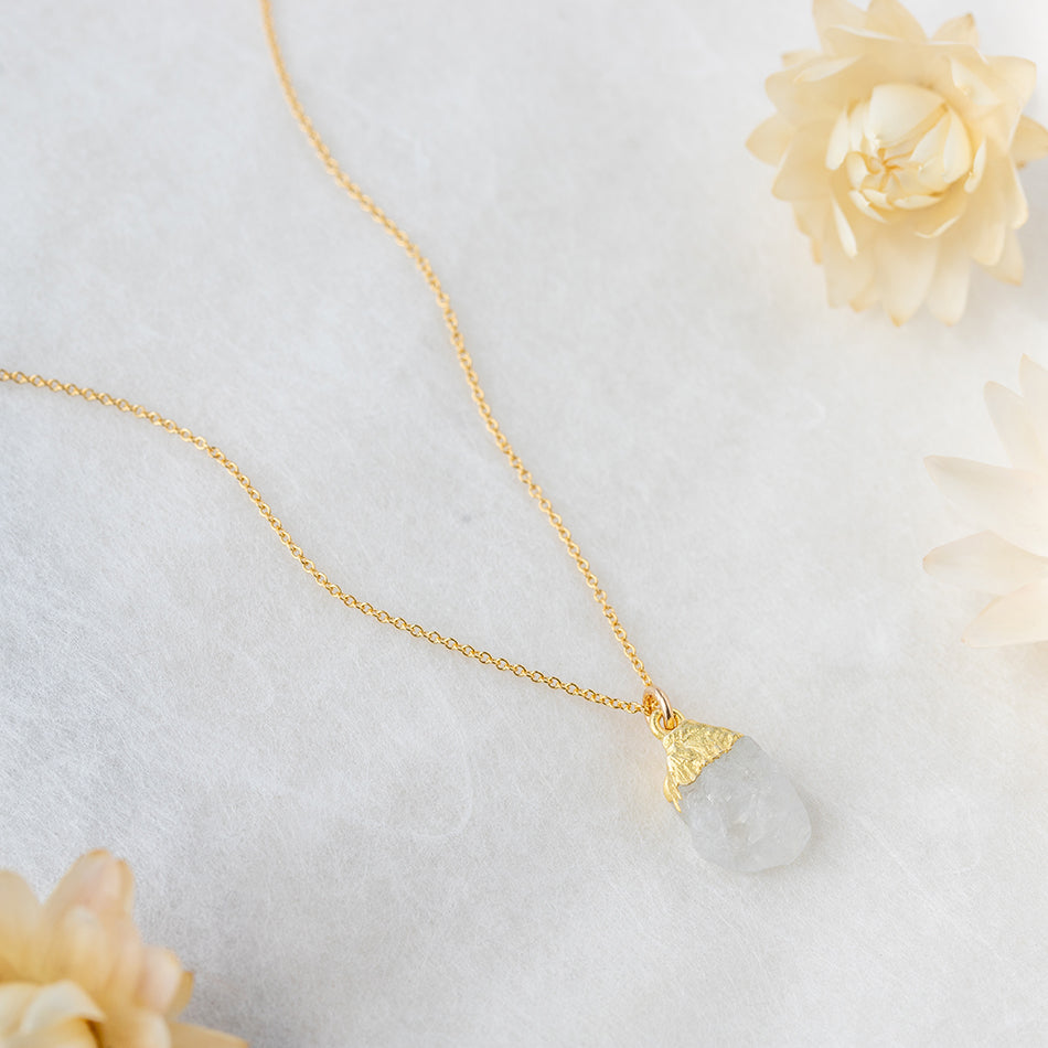 Raw Moonstone Necklace with Gold Dipped Pendant - Djuna Studios