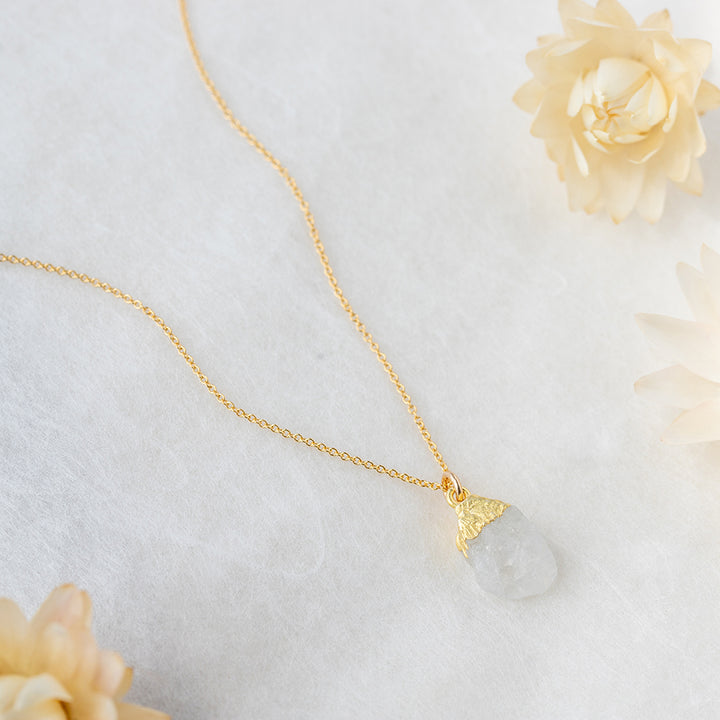 Raw Moonstone Necklace with Gold Dipped Pendant - Djuna Studios