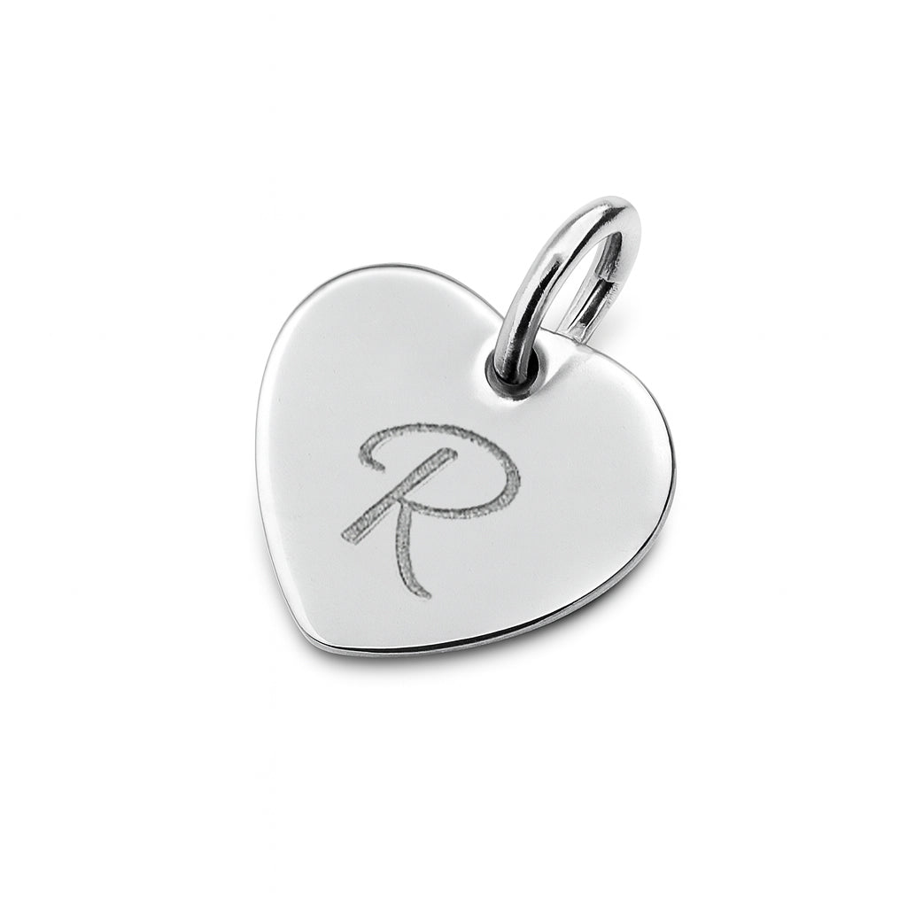 Silver Engraved Initial Heart Charm