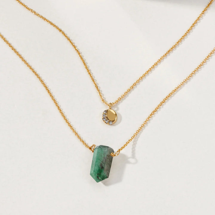 Layered Gold Necklace Set – Golden Spell Labradorite Crystal Pendant