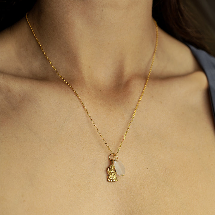 Lakshmi & Raw Quartz Necklace 22K Gold Plated – Abundance & Clarity