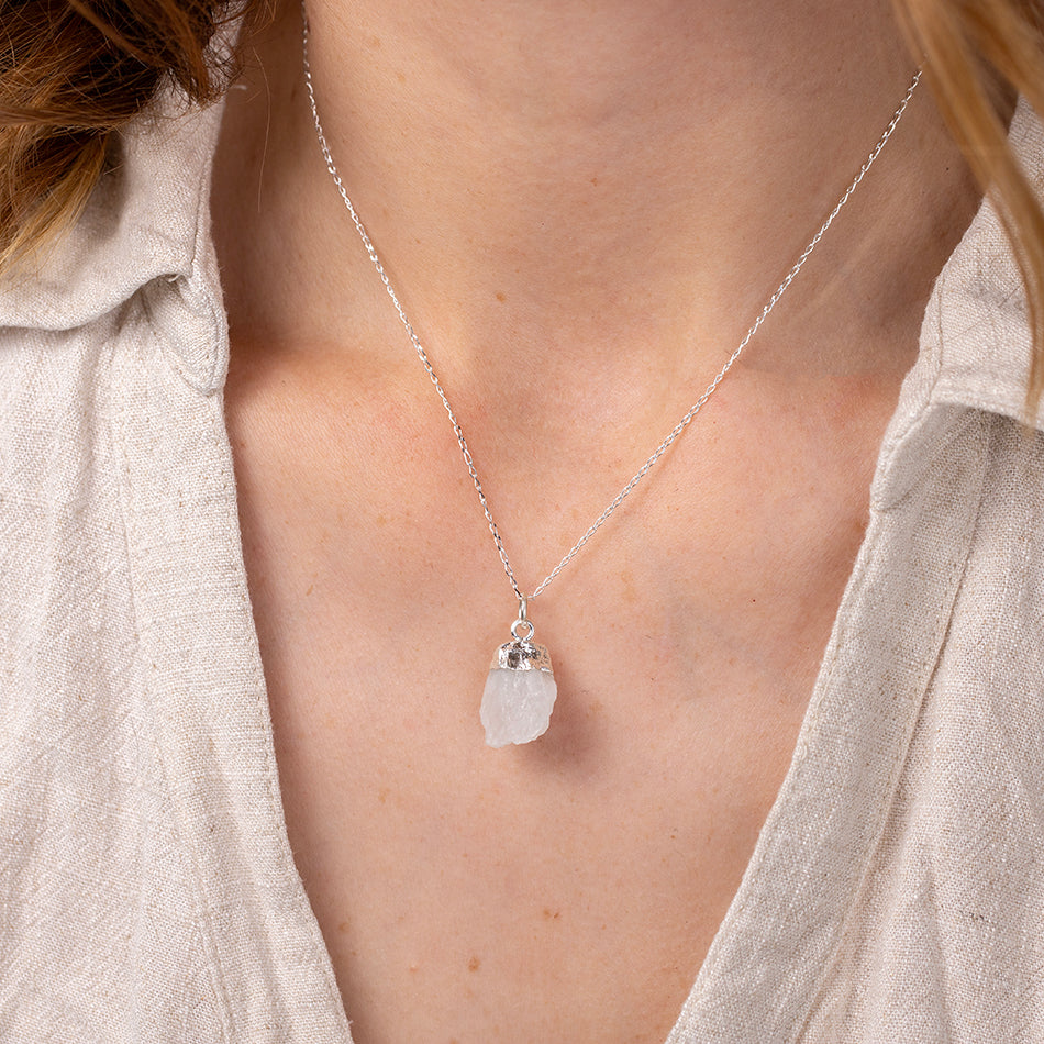 Raw Moonstone Necklace with Silver Dipped Pendant - Djuna Studios
