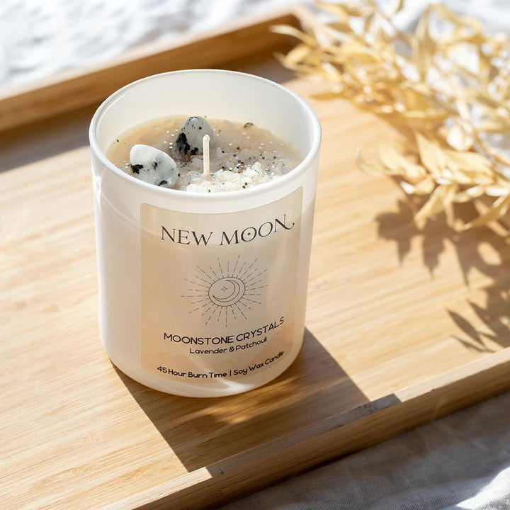 Moonstone Crystal Candle – New Moon Ritual, Intuition & Manifestation