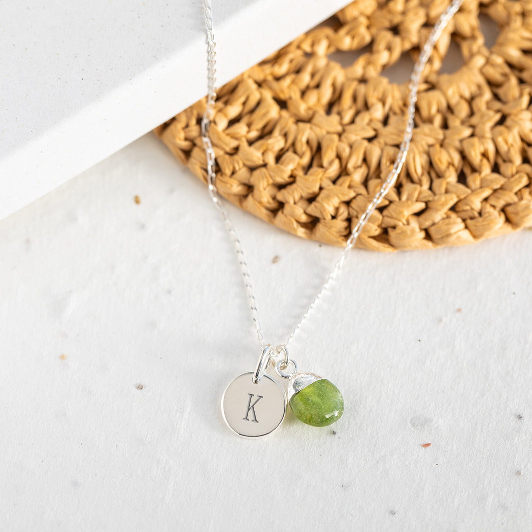 Initial Teardrop Peridot Necklace - Sterling Silver