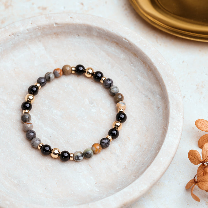 Picasso Jasper & Black Tourmaline Bracelet – Gold Accents
