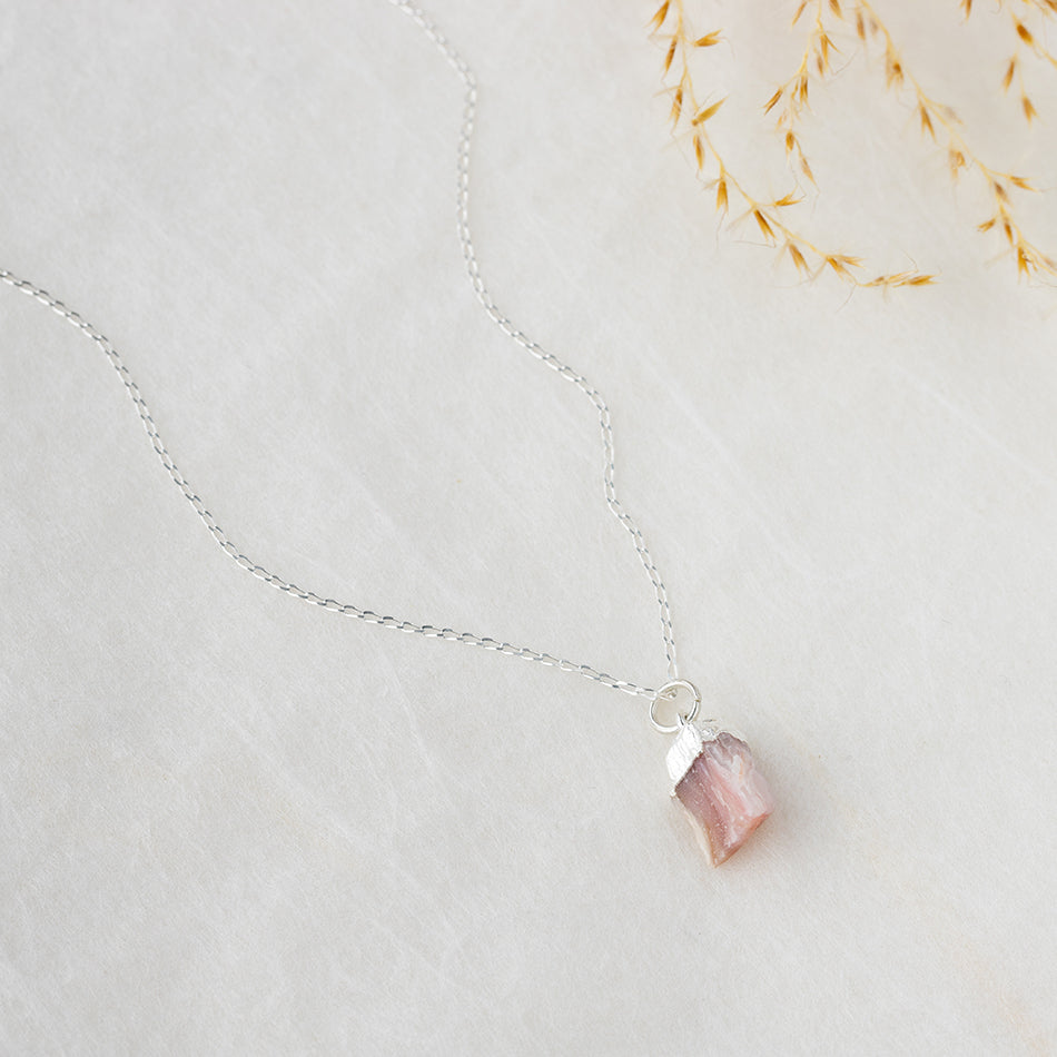 Raw Pink Opal Silver Dipped Necklace - Djuna Studios