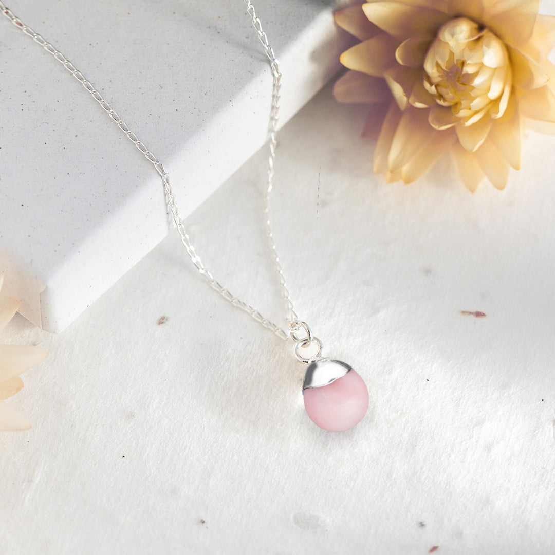 Teardrop Pink Opal Necklace - Sterling Silver